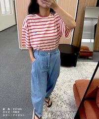 【hyu,il】オリジナルロゴ刺繍ボーダー半袖Tシャツ(hyu2502-v) メール便発送10 - サムネイル13