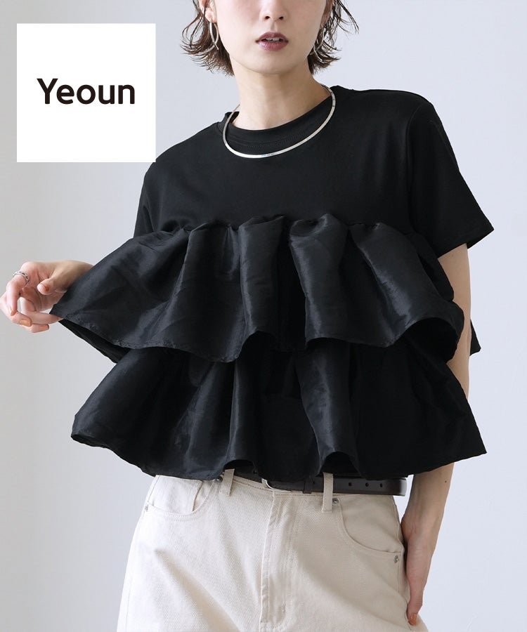 【Yeoun】ドッキングティアードフリルTシャツ(dp-841-y) メール便発送10 - 画像1