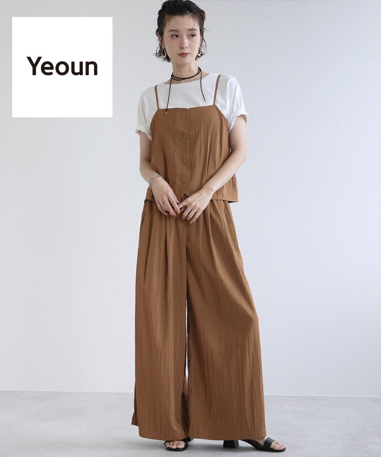 【Yeoun】キャミソールセットアップ3点セット[キャミソール＋Tシャツ＋パンツ](in153528-y) 宅配便発送 - 画像1