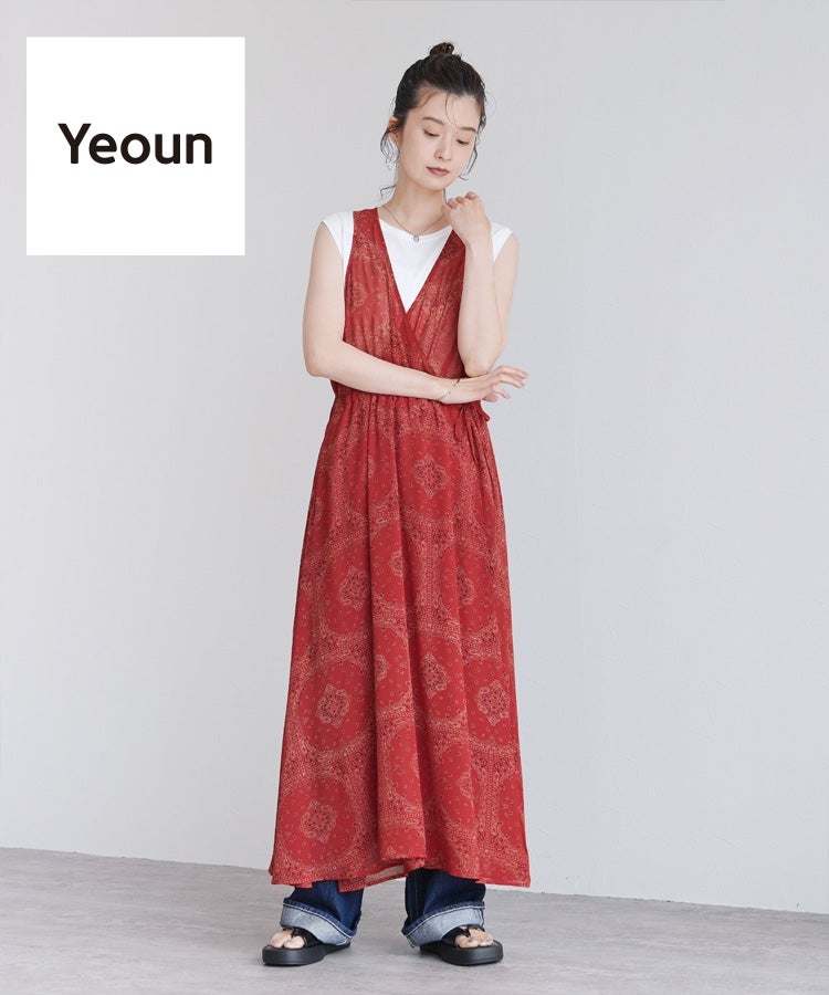 【Yeoun】ペイズリー柄マキシシアーラップワンピース(trc-276005-y) 宅配便発送 - 画像1