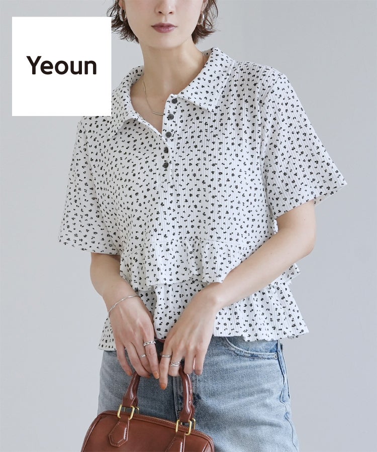【Yeoun】花柄フリルヘム半袖ポロシャツ(day256249-y) reca レカ　メール便対応10 - 画像1